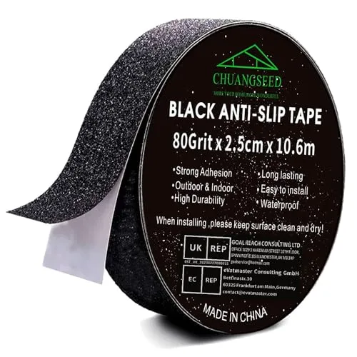 Produktbild CHUANGSEED Schwarzes Anti-Rutsch-Band Selbstklebend 2.5cm x 10,6m High Grip Anti-Rutsch-Klebeband, Antirutsch Klebeband Wasserfest Treppe Anti Rutsch Streifen für den Innen- und Außenbereich