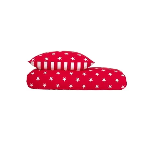 Schiesser Bettwäscheset Sterne 155x220cm | 100% Baumwolle | Rot - Bettwäsche-Set aus 100% nachhaltiger Baumwolle in flauschiger Feinbiber-Qualität für ein wärmendes Hautgefühl. Mit verstecktem Reißverschluss, waschbar bis 60°C und ideal für Allergiker.