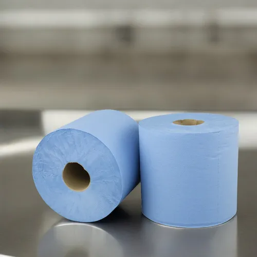 Blaue Putztuchrollen 3-lagig | 500 Blatt | 22x35 cm - Gewerbliche Papierhandtücher: 2 saugstarke Rollen mit 3-lagigem Zellstoff-Mix, jeweils 175 Meter lang - ideal für Industrie, Werkstatt und Gastronomie.