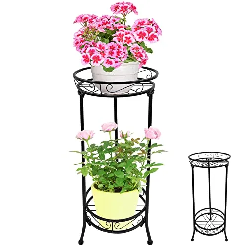 Giyiprpi Pflanzenständer Metall, 2 Etagen Stall Blumentopf ständer Blumenhocker Blumentopfständer für Innen- und Außen, Pflanzgefäß Display Halter für Wohnzimmer Balkon Garten (B)