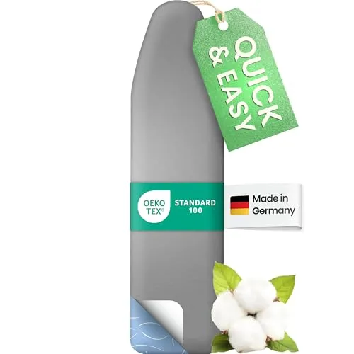 SimplySmooth Bügelbrettbezug 120x40 cm – OEKOTEX100 – Made in Germany Bügelbezug für 115-122x35-40cm hitzebeständig mit Spannern, Kordeldreher und Komfortpolsterung, mit Bügeltuch Größe M