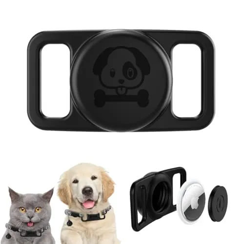 Ruayia Hülle für AirTag Hundehalsband Halter, GPS Silikon Schutz für Halter Haustiere, Hund, Katze, Abdeckung, Zubehör, kompatibel mit Tracker, Kratzfest, stabil, leicht - Schwarz