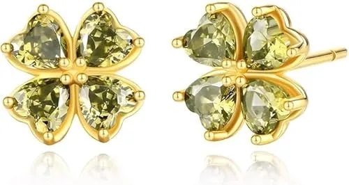 Einzelstück® Ohrringe mit Kleeblatt aus grünem Zirkonia Kristall I Ohrstecker 925 Sterling Silber 14K vergoldet I Silber, Gold & Rosegold (Gold, Olive Green)