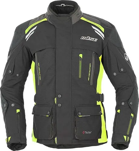 Büse Highland Textiljacke schwarz / gelb Herren 48 - Motorradjacke, wasserdicht und atmungsaktiv mit entnehmbarer Klimamembrane, ideal für komfortables Fahren bei jedem Wetter.