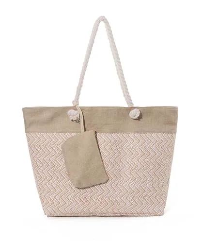 axy Multifunktionale Strandtasche - Modischer Shopper für die Familie - Strandtaschen aus Jute, faltbar und ideal für den Strand oder den Alltag. Mit 1 Hauptfach und Innentasche für optimale Organisation.