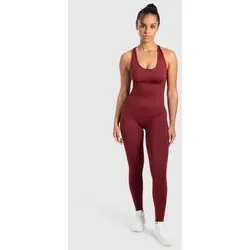 Smilodox Jumpsuit Elsie, Seamless Einteiler, Racerback, Ganzkörperanzug figurformend Sportanzug geripptes Material, Overall atmungsaktiv, Workout Yoga rot M
