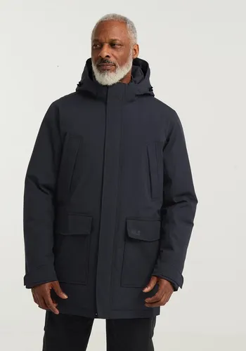 JACK WOLFSKIN CANYON SHIELD PARKA M dark navy - Funktionsjacke mit abnehmbarer Kapuze, ideal für stürmisches Wetter und perfekt für den Winter.
