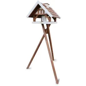 Habau Vogelhaus Kanada 2 mit Ständer - Wetterfestes Futterhaus aus Holz mit 120 cm Ständer und 450 ml Futtersilo, ideal für die Vogelfütterung im Garten.