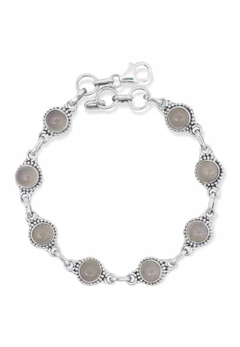 mantraroma Armband 925 Silber Rosenquarz rosa Stein Edelstein Armreif Silber Damen Sterling Silber Geschenk (MAB-018-07)