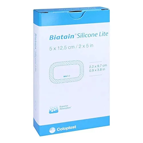 BIATAIN Silicone Lite Schaumverband 5x12,5 cm - 5 St - Erste-Hilfe-Heftpflaster & Verbandsmaterial, besonders hautfreundlich und schmerzlindernd für eine sanfte Wundversorgung.