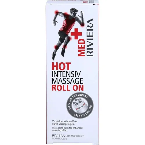 RIVIERA MED+ Hot Intensiv Massage Roll On 150ml - Gele zur Muskelentspannung mit verstärktem Wärmeeffekt durch 5 Massagekugeln, ideal zur Linderung von Verspannungen und Vorbeugung von Zerrungen.