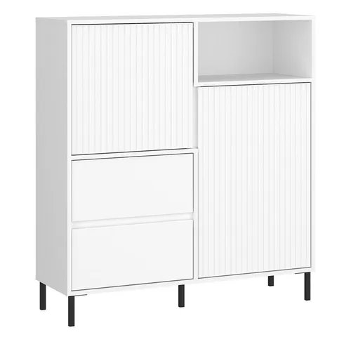 Lomadox Highboard AMELIA-129, Regal 105,4 cm weiß mit Rillen 2 Türen 2 Schubladen