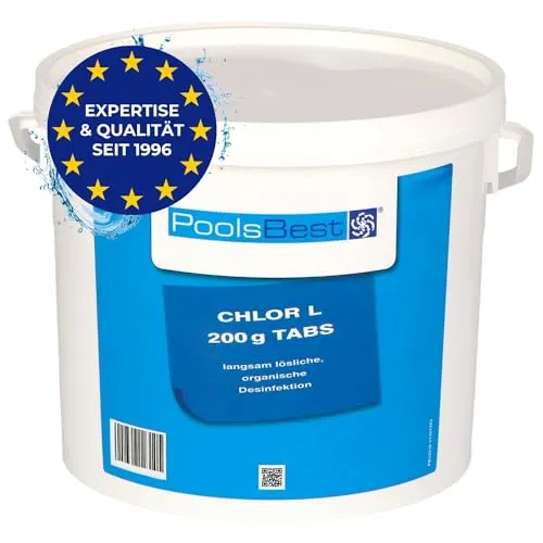 PoolsBest 5kg Chlor L 200g I langsamlösliche Chlortabletten für Pool I hochwertige Poolpflege Chlortabs I Langzeit Tabs mit 92% Aktivchlor I Pool-Chlor-Tabletten zur Desinfektion