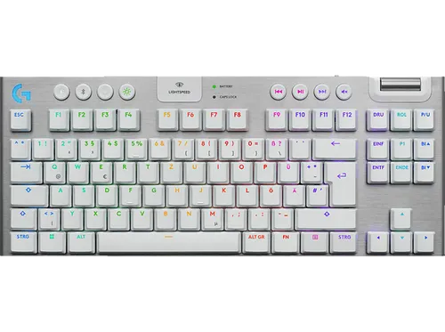 LOGITECH G915 X LIGHTSPEED TKL - Kabellose Gaming-Tastatur in Weiß - Gaming Tastaturen mit innovativer Dreifach-Konnektivität und GL-Switches für optimale Geschwindigkeit und Präzision. Genieße bis zu 42 Stunden Akkulaufzeit bei RGB-Beleuchtung.