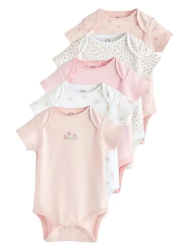 Next Kurzarmbody 7er-Pack – Rosa Strampler für Babys - Baby-Wäsche aus 100% Baumwolle, ideal für zarte Babyhaut, in Größe 74-80 (9-12 Monate) und mit süßem Pink Bunny Design.