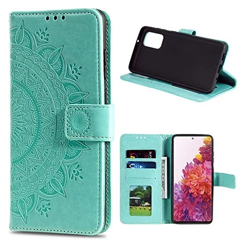 CoverKingz Handy Hülle kompatibel mit Samsung Galaxy S20 FE [6,5 Zoll] - Handyhülle mit Kartenfach Bookcover Case - Handy Tasche klappbar Motiv Mandala Grün