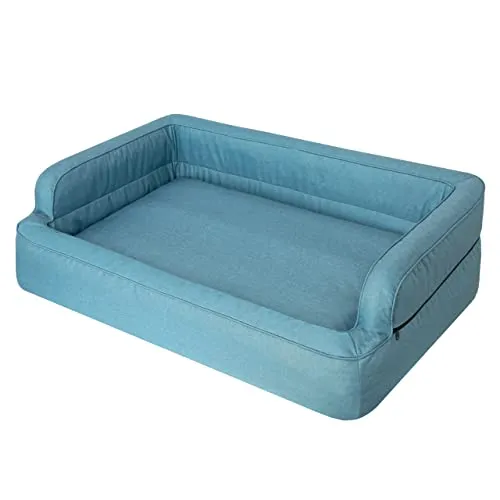 DOGGY Hundebett, Katzenbett, Hundesofa, Abnehmbar Bezug, Hundekorb, Hundekissen, Möbel für Tiere, Hundeliege, Schlafplätze, XL: 96x62 cm, Blau