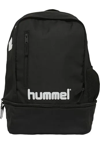 hummel HML Promo Backpack Black - Klassische Sporttaschen mit großem Hauptfach, seitlichem Einschubfach für Trinkflaschen und praktischen Zipperfächern für Kleinigkeiten. Ideal für Sport und Freizeit.