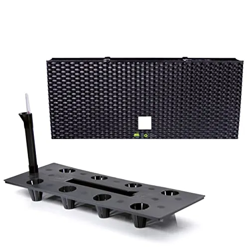 Pflanzkübel rechteckig Blumentopf Pflanzkasten 80 cm 72 L Anthrazit dunkel Grau Blumenbank in Rattan-Optik Rato Serie mit Bewässerungssystem