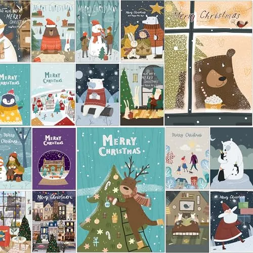 lustige Weihnachtskarten auf Englisch – 30 verschiedene Designs mit braunen Umschlägen aus recyceltem Kraftpapier 30