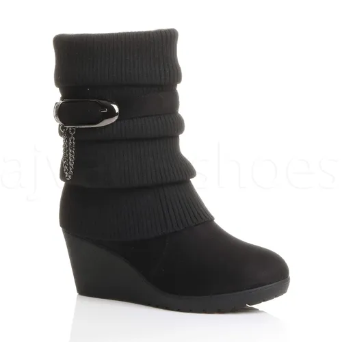 Damen Hochkeilabsatz gestrickt stricker Winter Wade Stiefeletten Größe 6 39