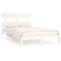 vidaXL Massivholzbett Weiß 180x200 cm - Schlichtes Massivholzbett aus robustem Kiefernholz, ideal für dein Schlafzimmer. Zeitloses Design mit bequemer Rückenstütze für entspanntes Lesen oder Filme schauen.