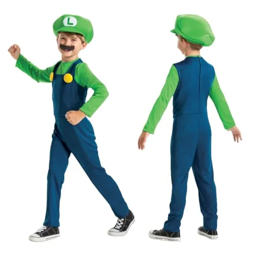 Disguise Luigi Fancy Dress Intl - Kinderkostüm - Hochwertiges Luigi Kostüm für Kinder, perfekt für stundenlangen Spielspaß und Fantasie-Abenteuer im Pilzkönigreich.