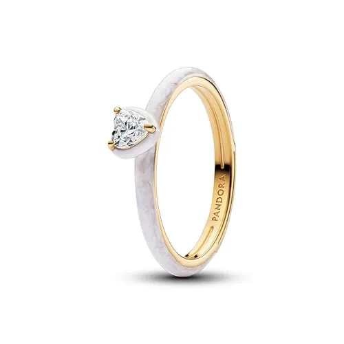 PANDORA Damenring Goldfarben Weißes Chakra-Herz - Eleganter Solitär-Ring aus Gold mit Zirkonia, symbolisiert Liebe und ist das perfekte Geschenk für besondere Anlässe.