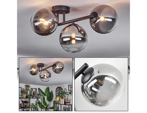 hofstein 3-flammige Deckenleuchte im Retro-Design - Moderne Deckenlampe aus Metall und Glas, ideal für Esszimmer und Wohnzimmer. Mit austauschbaren G9-Leuchtmitteln, bietet sie eine stilvolle Beleuchtung im Vintage-Look.