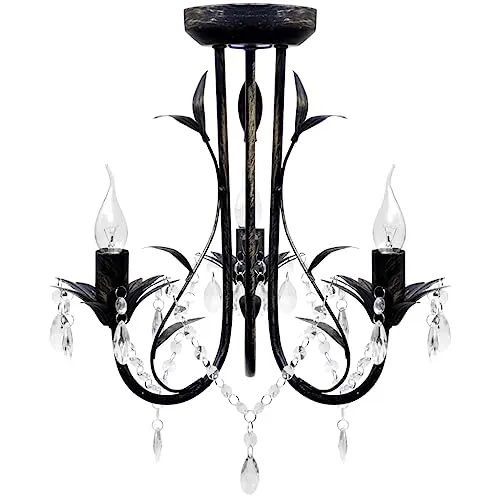 vidaXL 3-flammiger Kronleuchter mit Kristall in schwarz von vidaXL