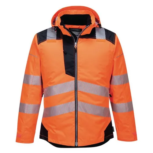 Portwest PW3 Hi-Vis Regenjacke, T400 - Winter-Warnschutzjacke in orange-schwarz, wasserdicht bis 15.000mm, ideal für extreme Bedingungen und maximale Sichtbarkeit.