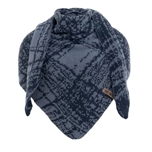 KNIT FACTORY - Lea Dreiecksschal - Jeans/Indigo - 190x85 cm - Hochwertiger Winterschal für Damen aus weichem Strickmaterial. Das stilvolle Design und die großzügigen Maße von 190x85 cm bieten vielseitige Tragemöglichkeiten und angenehme Wärme. Perfekt für kalte Tage und als Geschenk.