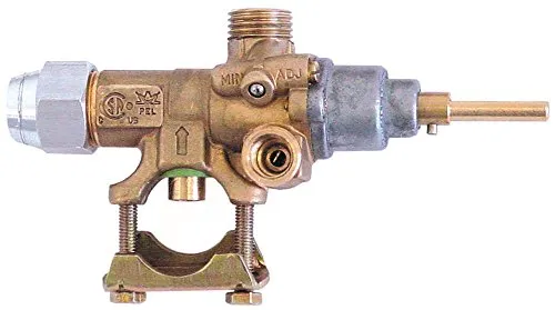 PEL PEL21S Gashahn mit Zündflamme Thermoelementanschluss M8x1 Gaseingang Rohrflansch ø21mm Achse ø 6x4,6x30mm oben 0,35mm M10x1