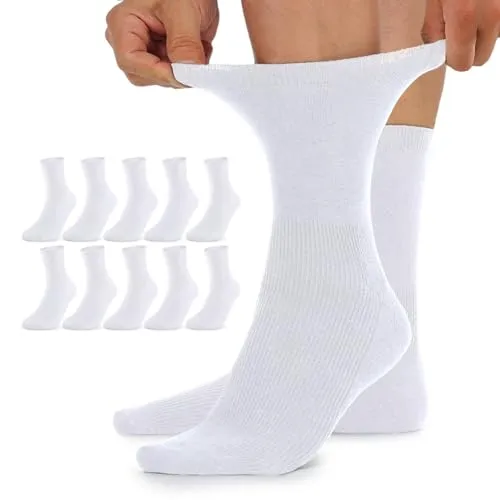 TUUHAW Damensocken 39-42 ohne Gummibund Diabetikersocken Damen Diabetiker Socken Herren 10 Paar Comfort Baumwolle Weiß Herrensocken Gesundheitssocken ohne Bund