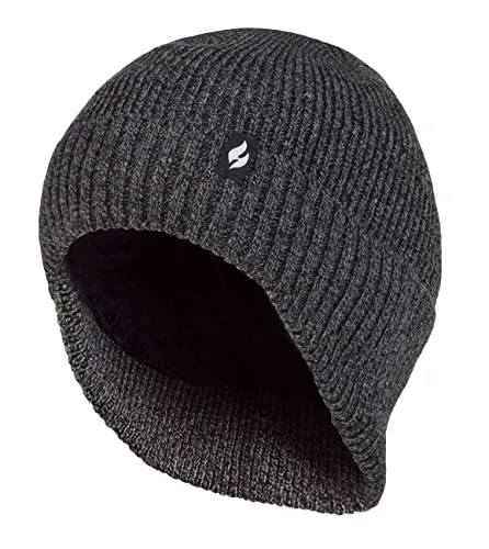 HEAT HOLDERS - Herren Gefüttert Beanie Mütze mit Nackenschutz für Winter (Einheitsgröße, Grau)