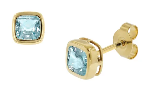 trendor Paar Ohrstecker Gold 333 mit Synthetischem Aquamarin - Elegante Ohrstecker aus 333er Gelbgold, verziert mit strahlendem synthetischen Aquamarin. Perfekt für einen Hauch von Farbe und Stil.