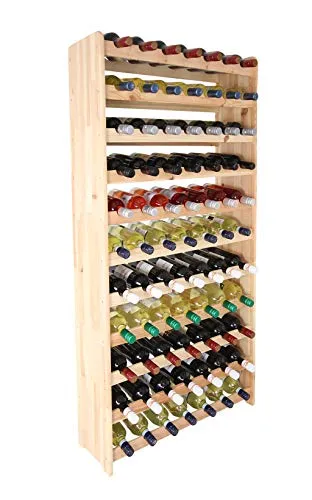 Lenmar Weinregal RW-3-77 für 77 Flaschen - Weinregal aus 100% Nadelholz, ideal für Wohnzimmer und Weinkeller. Schräges Design hält Korken feucht und schützt Ihre Weine. Einfach zu installieren, Maße: 145 cm x 72 cm x 26,5 cm.