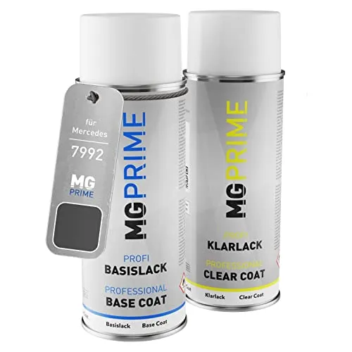 MG PRIME Autolack Sprühdosen Set für Mercedes 7992/992 Selenitgrau Metallic/Selenite Grey Metallic Basislack Klarlack Spraydose 400ml
