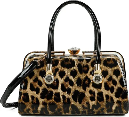Gallantry, Abendtasche Lack Leo-Print mit facettiertem Schmuckverschluss, Braun