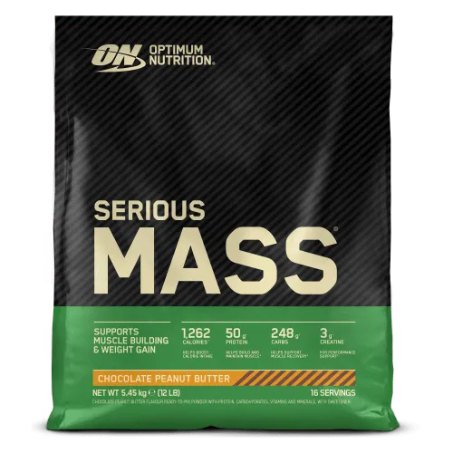 Optimum Nutrition Serious Mass - Hochkalorisches Proteinpulver für Masseaufbau - Molkenproteine mit über 1250 Kalorien und 50 g Protein pro Portion, ideal für effektiven Muskelaufbau und Regeneration.