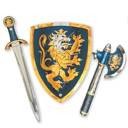 Liontouch - Edles Ritter-Set: Schwert, Schild & Axt, Blau | Für Jungen von 3-8 Jahren | Sicheres mittelalterliches Spielzeug für Ritterkämpfe | Perfekt für Rollenspiele, Verkleidung & Kostüme