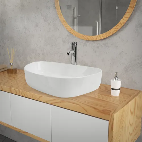 ML-Design Ovales Keramik Waschbecken 55 x 42 cm - Badezimmer Tischwaschbecken mit elegantem, modernem Design und pflegeleichter Oberfläche – ideal für stilvolle Bäder und Gäste-WCs.