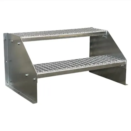 SRM Design Außentreppe 2 Stufen Schwarz, freistehend - Praktische 2-Stufen Standtreppe aus verzinktem Stahl, ideal für Garten, Wohnwagen oder gewerbliche Nutzung. Witterungsbeständig, einfach aufzustellen und mit vorgebohrten Wangen für optionale Befestigung.