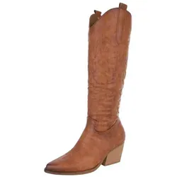 Ital Design Damenschuhe Stiefel DE1167 - Stilvolle Western- & Bikerstiefel - Wanderschuhe aus robustem Kunstleder in elegantem Camel, ideal für Abenteuer in der Natur und die Stadt.
