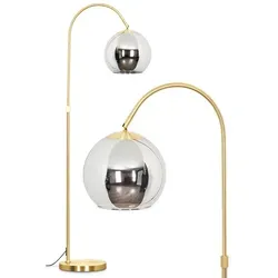 hofstein Stehlampe Stehlampe aus Metall/Glas in Messing/Chrom/Rauch, ohne Leuchtmittel, mit Glasschirm (25 cm) u. Fußschalter, 1 x E27, ohne Leuchtmittel