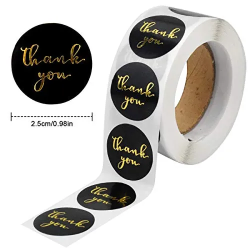 Stück Dankeschön Aufkleber, 1 Zoll, selbstklebend, Label mit Goldfolie, Schwarz, rund, Dankeschön Etiketten für die Verpackung von Geschenken, DIY, dekorativ, Umschläge, Siegel, Baking 500