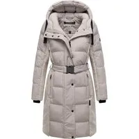 Navahoo Wintermantel Funkelteddy 14 - Funktionsjacke in grau, warmer Mantel mit Teddyplüsch-Akzenten und Taillengürtel für modischen Komfort in der kalten Jahreszeit.