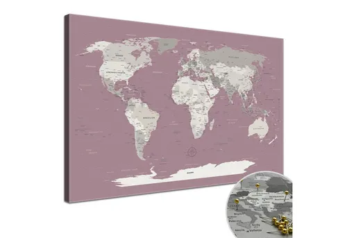 LANA KK Leinwandbild Weltkarte Pinnwand zum markieren von Reisezielen, deutsche Beschriftung