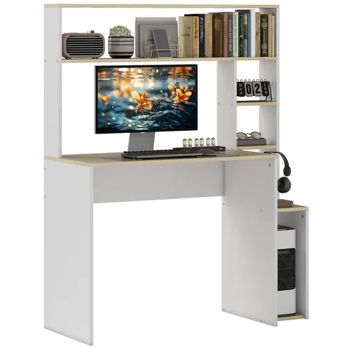 HOMCOM Schreibtisch 113 x 45 cm - Computertisch mit integriertem CPU-Ständer und offenen Regalen für einen organisierten Arbeitsplatz, ideal für Home Office und Schlafzimmer.