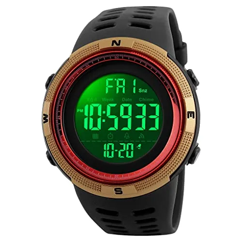 TONSHEN Herren Sport Uhr Wasserdicht LED Tactical Militär Armbanduhr für Männer Digital Uhr Quarzuhr Doppel Zeit Kalender Alarm Stoppuhr Licht Uhren